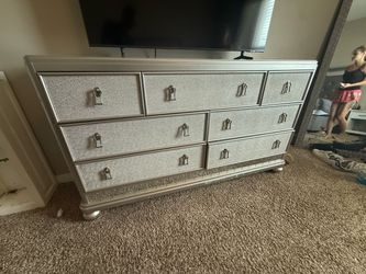 Bed frame 1 dresser and nightstands.