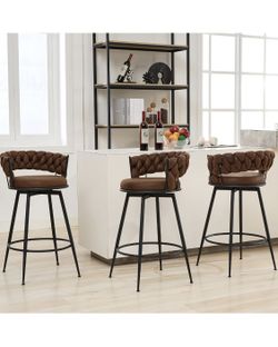 28 '' 360° Swivel Barstools Counter Bar Stools Set of 3. Dark Brown