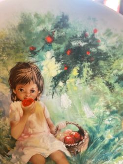 Porcelain Limoges Collectible Plate Marie Ange Girl Eating Apple EUC