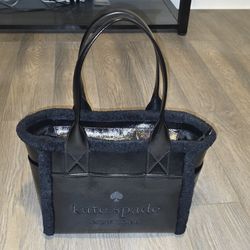 Kate Spade Ella Large Tote - Black Faux Shearling & Smooth Trim - MSRP $449