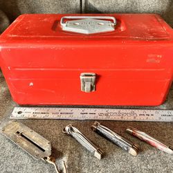 Mid 20th Century metal tackle box and bonus Items