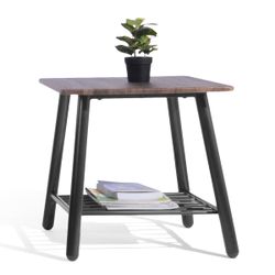 Homy Casa Maui 20" Side Table Square End Table with Storage Shelf