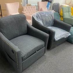 Newly Assembled 2 x Swivel Barrel Accent Chair Swivel Armchair with USB and Magazine Pockets