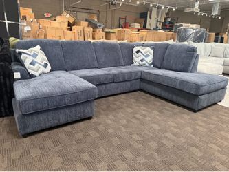 Navy blue double chaise sectional