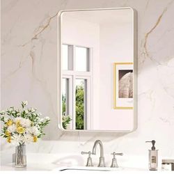 New 20 x 30 Inch Brushed Nickel Bathroom Mirrors for Over Sink, Rounded Rectangle Silver Bathroom Vanity Mirror, Farmhouse Mirror for Wall, HD Tempere