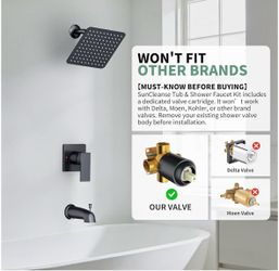 SunCleanse Tub Shower Faucet Set with Pressure Balance Valve, 8-Inch Rain Shower Head and Tub Spout, Single-Handle Shower Trim Kit,