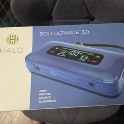 HALO Bolt Ultimate 3 Portable Car Battery Jump Starter | 130 PSI Air Compressor, 55.5Wh USB Power Bank, Large Display, Emergency Floodlight & Charger,