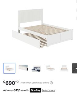 Orlando Full Platform Bed with Flat Panel Foot Board and Twin Size Urban Trundle Bed in White
