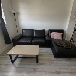 Free-IKEA black leather L shape sofa
