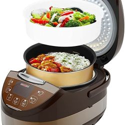 Rice Cooker Asian Style Small Rice Maker Steamer Pot Electric Steamer Digital Electric Rice Pot Multi Cooker & Food Steamer Warmer 5.3 Qt 8 Cups 5Core