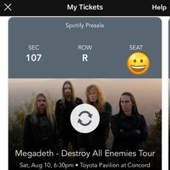 Megadeth Concert Concord August 10th 2 Tickets