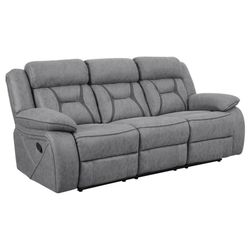 MOTION RECLIGING SOFA GRAY FAUX SUEDE MEMORY FOAM TOPPER 