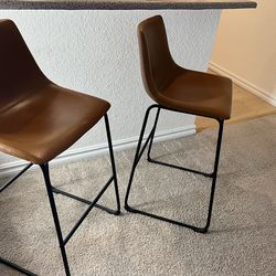 2x Kitchen Chairs/Counter Stools - Brown Leather - Marina Del Rey
