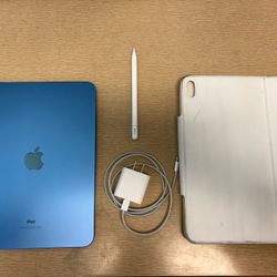 Apple iPad 10.9 inch Wifi 64 GB (2022, 10th generation) - Blue INCLUDES apple pencil, bluetooth case,  paperlike screen protector, and charger. 