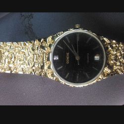 Genévé Mens Real Gold Nugget Vintage Watch