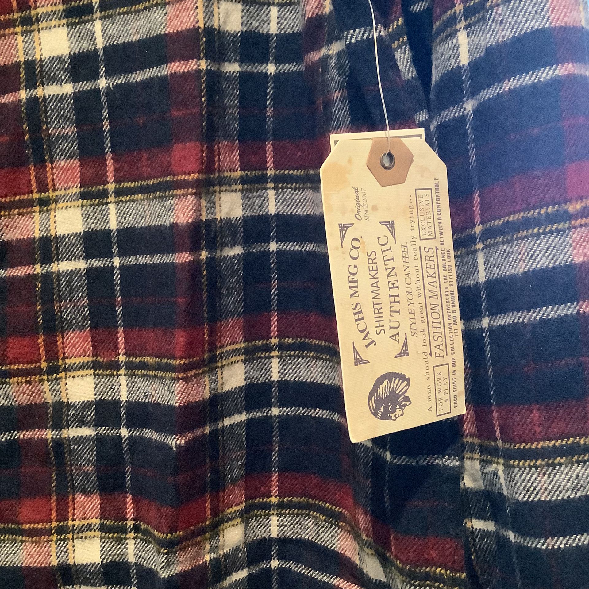 Brand new jacks mfg co company size large with tags retail 69 usd button down up shirt plaid flannel rare