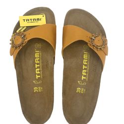 Birkenstock Tatami Victoria Orange  Rhinestone Leather Slide Sandal Size 8.