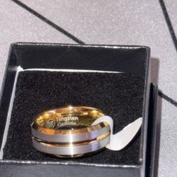 Sz 9 New 14K Gold Brushed Silver Tungsten