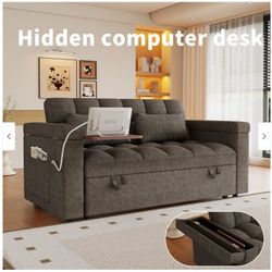 #571ab-65 "3-in-1 Foldable Large-sized Chenille Sofa Bed - Dark Grey