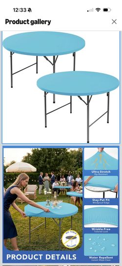 Fitted Round Table Covers 60 Inch 4  PCs  Light Blue Elastic Spandex Table Cloth-Small Stretch Folding Circle Tablecloths Topper Cap for Kitchen Dinin