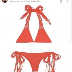 MIKOH Waipahu Triangle Multi String Bikini Swim Top Red Small NWOT