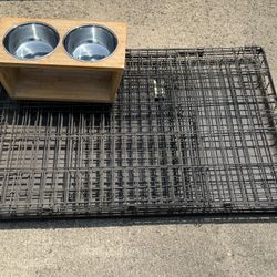 Large Collapsable Dog Crate And Food Bowls