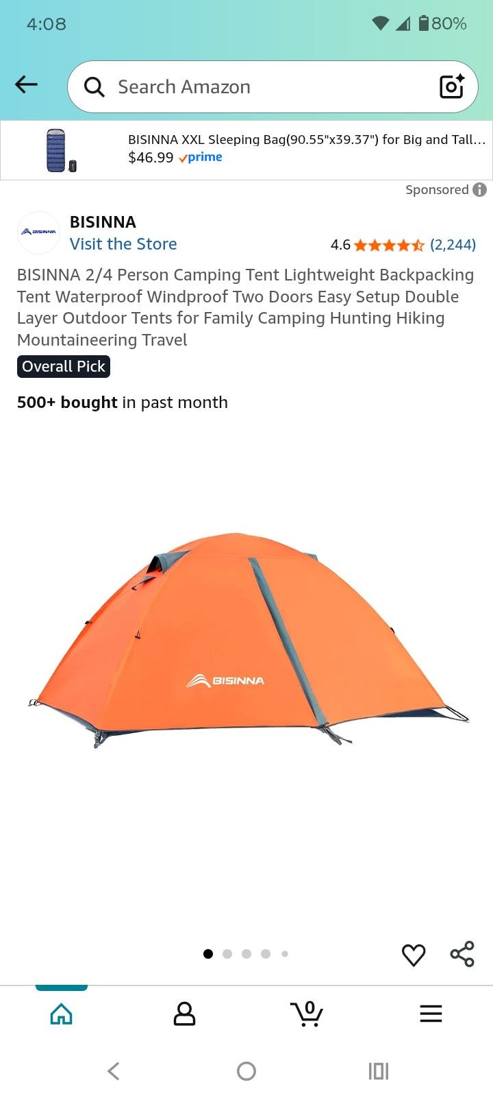 Bisinna 2 Person Lightweight Backpacking Tent.