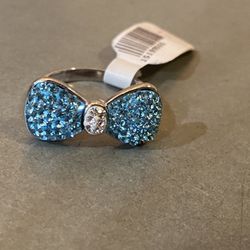 New with Tag Size 7 Sterling Silver Crystal Blue Bow Ring