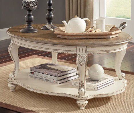 Realyn White/Brown Coffee Table  ASK Living Room Set, Bedroom Set, Dining Room Set, Sectional, Sofa, Loveseat 