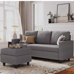 HONBAY Convertible Sectional Sofa, Convertible L Shaped Couch with Reversible Chaise, Sectional Couch for Small Space Apartment, Grey$180