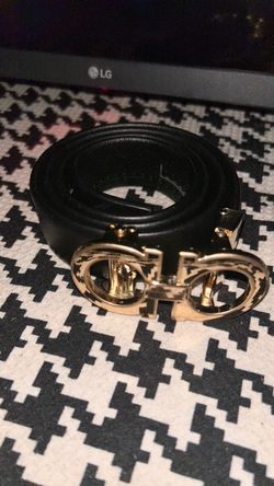 Black Leather Belt with Gold Double-G Buckle