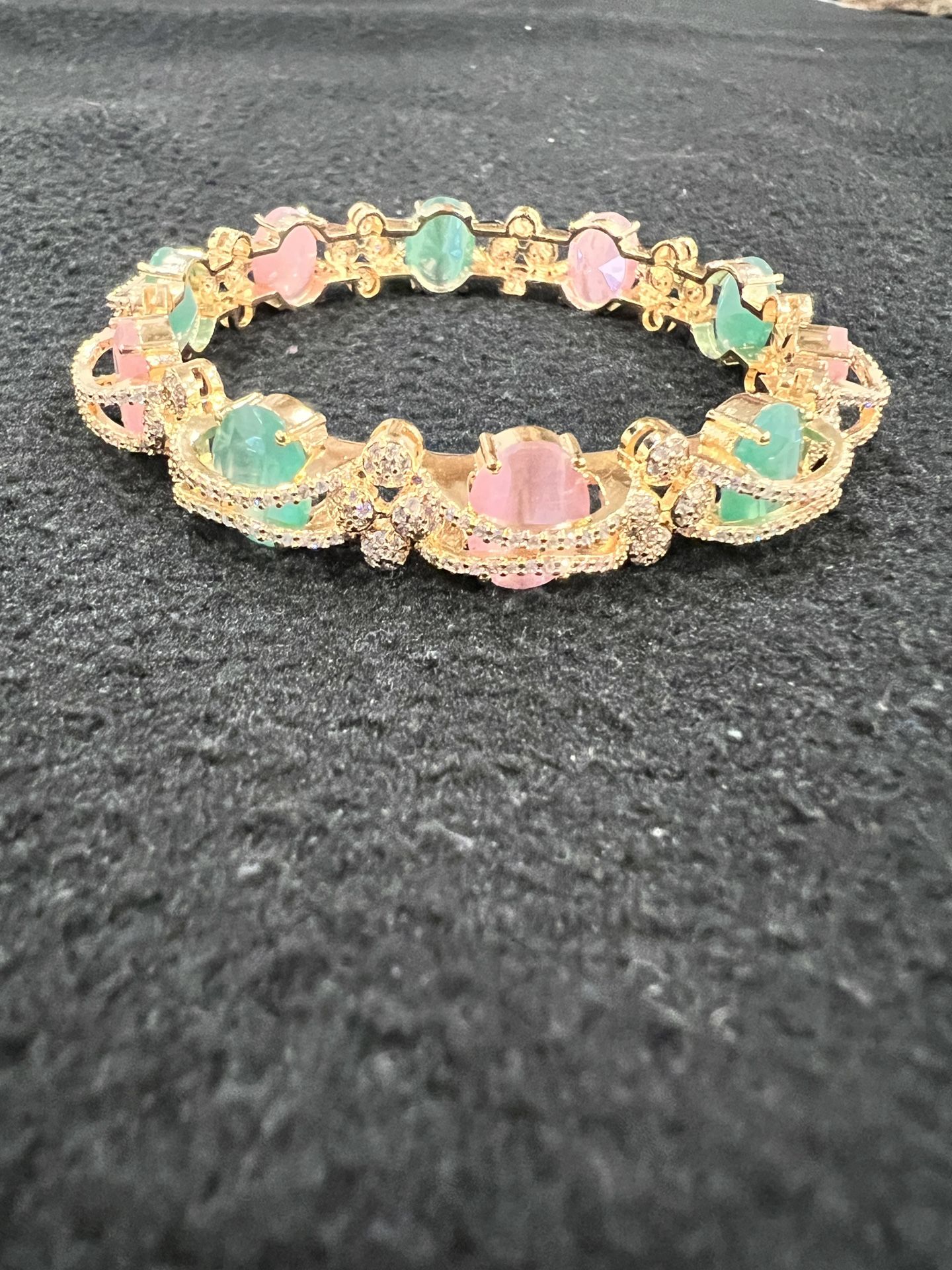 Elegant Gold-Plated Bracelet with Multi-Colored Gemstones 