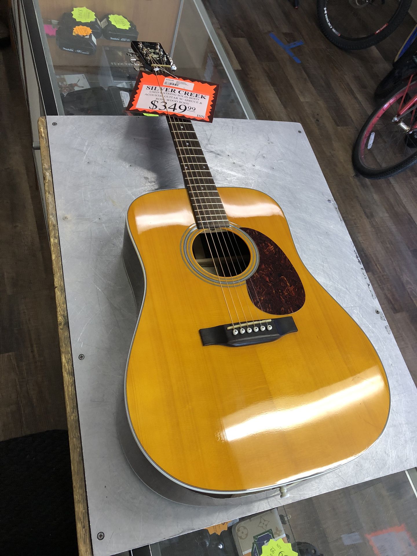 10035 Used Silver Creek 6-String Solid Body Acoustic Guitar W/Spruce & Rose Wood Body 30286