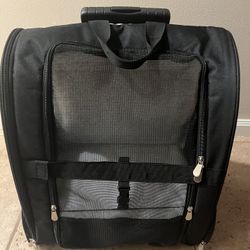 Black Rolling Sherpa Lined Travel Pet Carrier