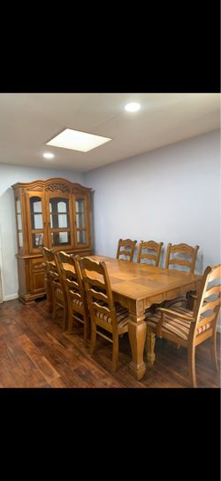 Wood Dining Table Set with Chairs and China Cabinet