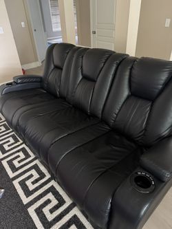 Leather Reclining Couch’s Rug & Tv Stand For Sale