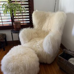 CB2 Bozzi Mongolian Wingback Chair & Ottoman