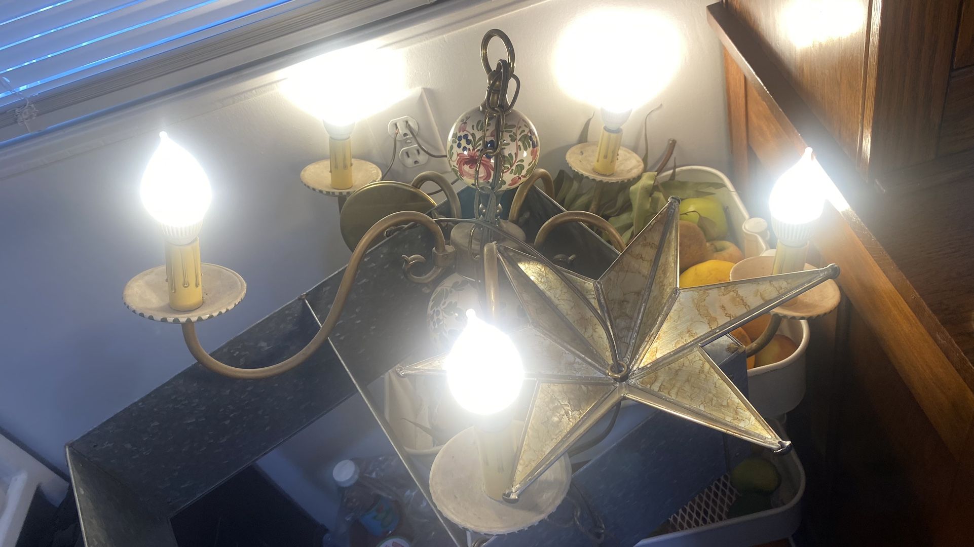 vintage antique light fixture with 5 hanging lamps