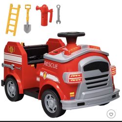 12V Ride on Fire Truck, Battery Powered Electric Car for Kids with Siren, Flashing Lights Fire Extinguisher, Soft Start, Horn Music, Red