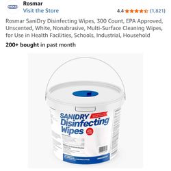 Rosmar SaniDry Disinfecting Wipes, 300 Count, EPA Approved, Unscented, White, Nonabrasive, Multi-Surface Cleaning Wipes, for Use in Health Facilities,