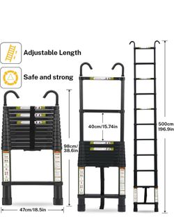 Telescoping Ladder, 16.5 FT Aluminum Lightweight Collapsible Ladder with Detachable Top Hooks, 330 lbs Max Load