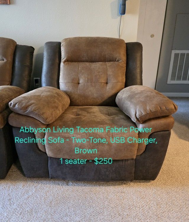 [Reduced Price] Abbyson Living Tacoma Fabric Power Reclining Sofa - Single Seat