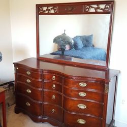 Vintage solid cherry oak veneer wood dresser