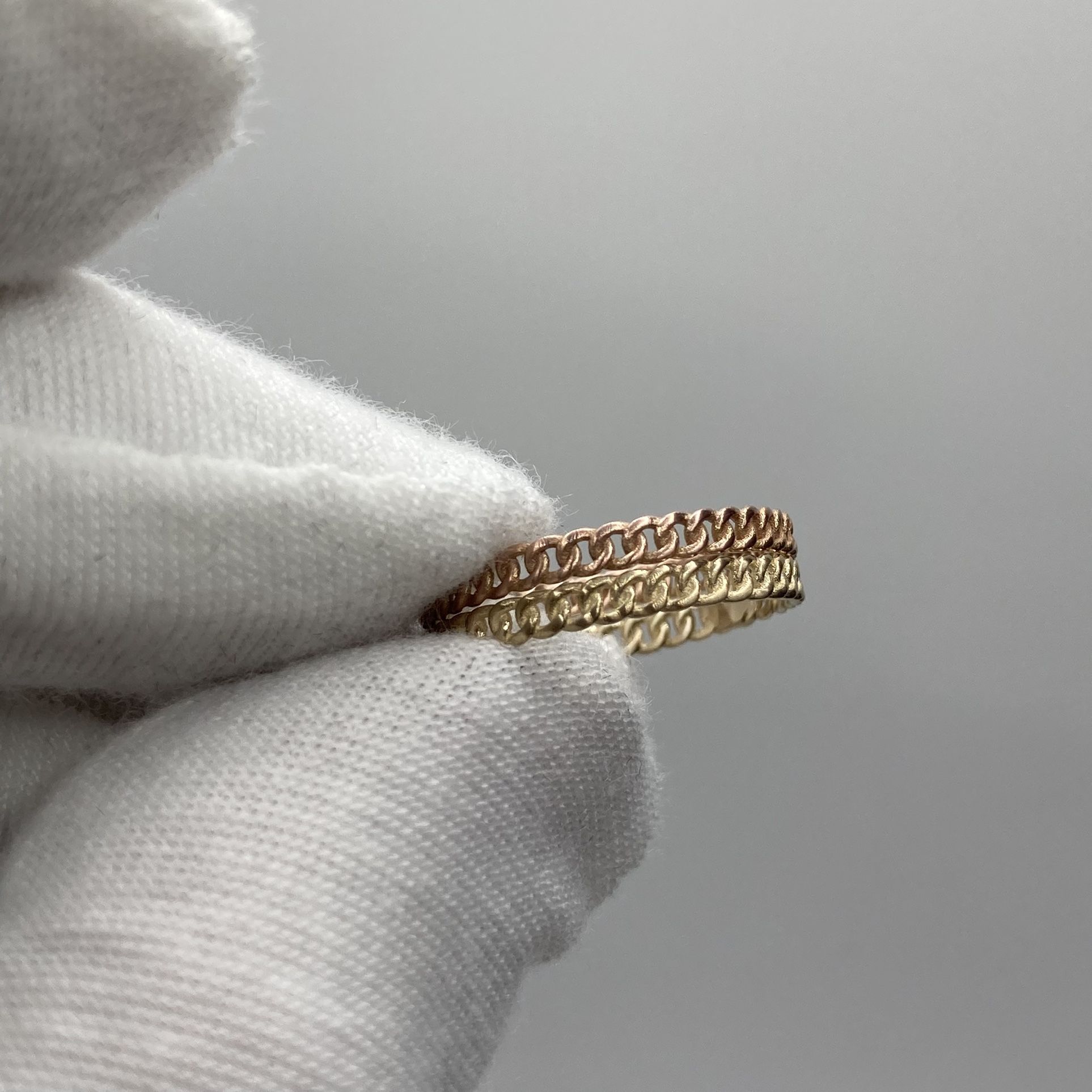 14K Solid Gold Chain Ring Duo – Yellow & Rose Gold (Size 6) Send Offers