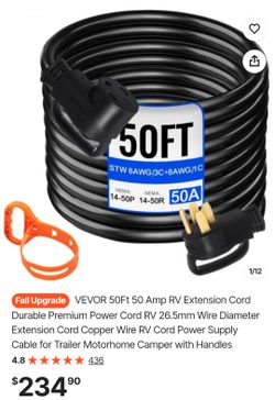 VEVOR 50ft 50 Amp RV Extension Cord