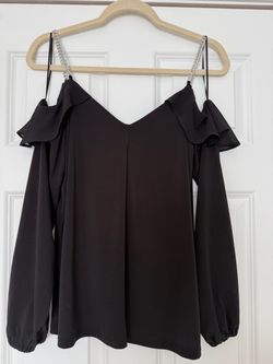 MK Black Cold-Shoulder Top with Chain Straps