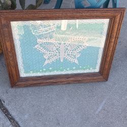 Lovely Vintage Framed And Matted Crochet Butterfly $20 