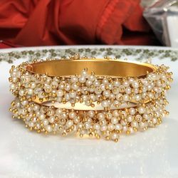 22k Gold Plated Pearls Bangles Bracelet Gajra Set Size 2-4 2-6 2-8 Available 