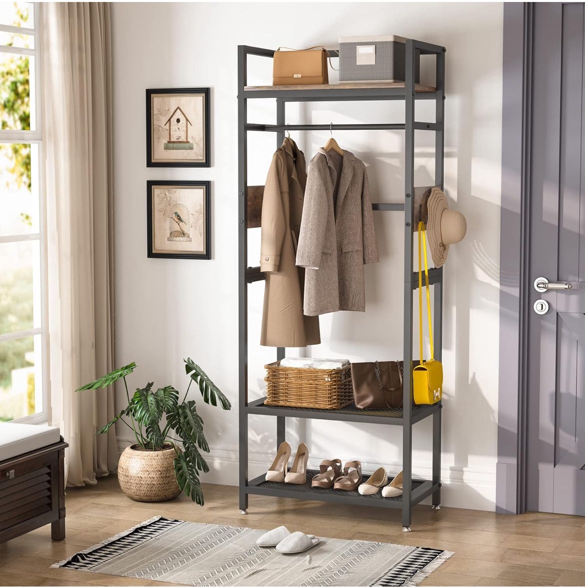 Tribesigns Small Heavy Duty Clothes Rack with Shelf and Hanging Rod, Freestanding Closet Organizer, Industrial Hall Tree Garments Rack for Small Space