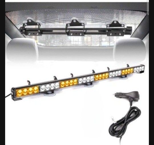 Amber White Traffic Advisor Emergency Strobe Hazard Warning Light Windshield Safety Lights Bar 35.5 inch 8 Panels for Vehicles
